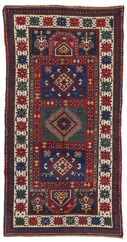 KAZAK RUG ANTIQUE EARLY 20TH C. 4' 4